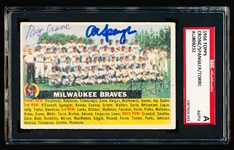 Autographed 1956 Topps Baseball- #95 Milwaukee Braves- Signed by Crone/Spangler/ F. Torre- SGC Certified & Encapsulated