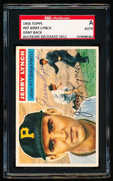 Autographed 1956 Topps Baseball- #97 Jerry Lynch, Pirates- SGC Certified & Encapsulated