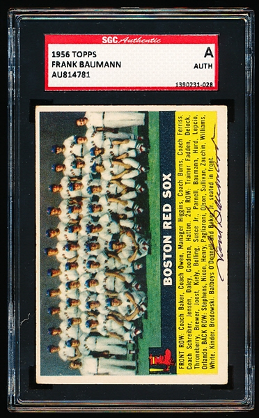 Autographed 1956 Topps Baseball- #111 Boston Red Sox Signed by Frank Baumann- SGC Certified & Encapsulated