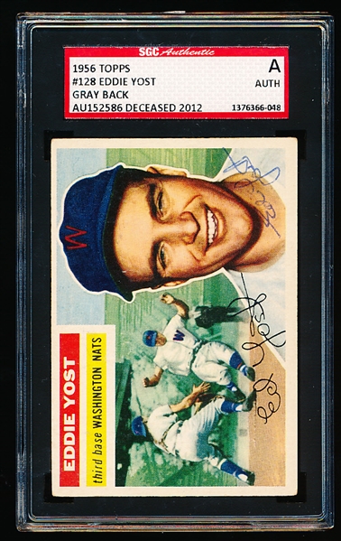 Autographed 1956 Topps Baseball- #128 Eddie Yost, Washington- SGC Certified & Encapsulated