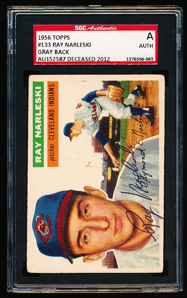 Autographed 1956 Topps Baseball- #133 Ray Narleski, Cleveland- SGC Certified &d Encapsulated