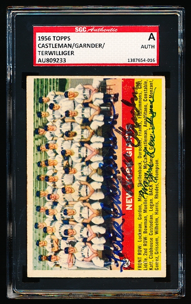 Autographed 1956 Topps Baseball- #226 NY Giants Team with 3 sharpie Sigs (Castleman/ Gardner/ Terwilliger- SGC Certified & Encapsulated