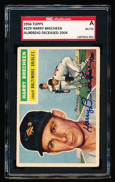 Autographed 1956 Topps Baseball- #229 Harry Brecheen, Baltimore Orioles - SGC Certified &d Encapsulated
