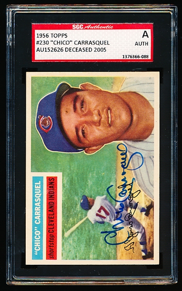 Autographed 1956 Topps Baseball- #230 Chico Carrasquel, Cleveland Indians       - SGC Certified & Encapsulated
