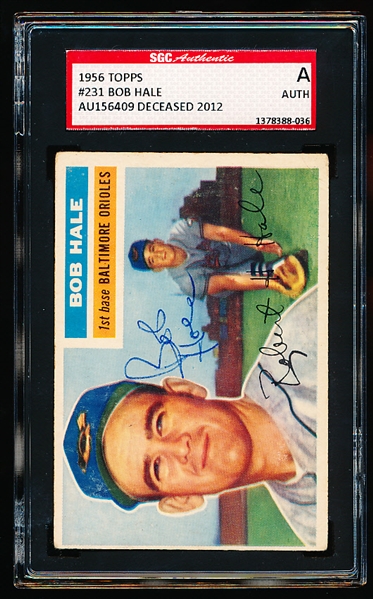 Autographed 1956 Topps Baseball- #231 Bob Hale, Baltimore - SGC Certified & Encapsulated