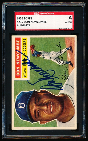 Autographed 1956 Topps Baseball- #235 Don Newcombe, Brooklyn- SGC Certified & Encapsulated