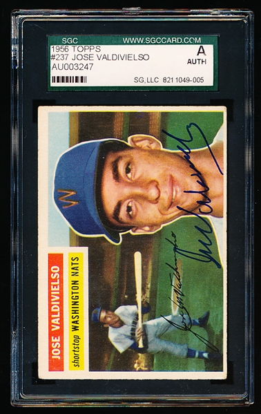 Autographed 1956 Topps Baseball- #237 Jose Valdivielso, Washington- SGC Certified & Encapsulated