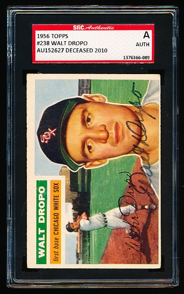 Autographed 1956 Topps Baseball- #238 Walt Dropo, White Sox- SGC Certified & Encapsulated