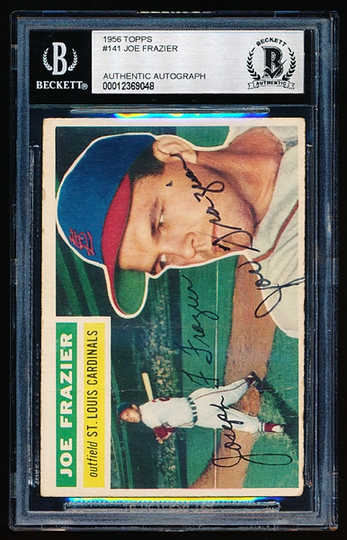 Autographed 1956 Topps Baseball- #141 Joe Frazier, Cardinals- Beckett Certified & Encapsulated