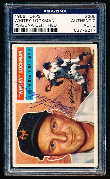 Autographed 1956 Topps Baseball- #205 Whitey Lockman, Giants – PSA/DNA Certified & Encapsulated