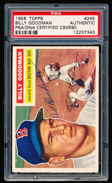 Autographed 1956 Topps Baseball- #245 Billy Goodman, Boston- PSA/DNA Certified & Encapsulated