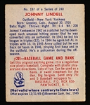 1949 Bowman Bb Hi#- #197 Johnny Lindell, Yankees