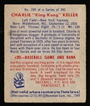 1949 Bowman Bb Hi#- #209 Charlie Keller, Yankees