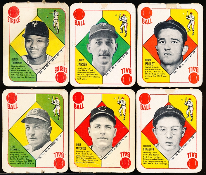 1951 Topps Bb Red Backs- 6 Diff