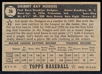 1952 Topps Bb- #36 Gil Hodges, Dodgers- Black Back