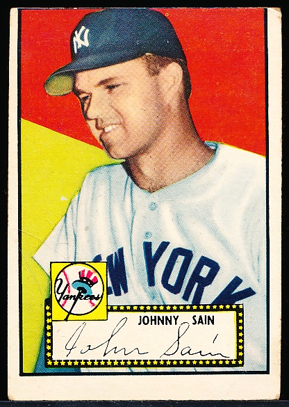 1952 Topps Baseball- #49 John Sain, Yankees- Correct Version- Black Back