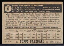 1952 Topps Baseball- #65 Enos Slaughter, Cardinals- Black Back