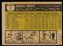 1961 Topps Baseball- #2 Roger Maris, Yankees