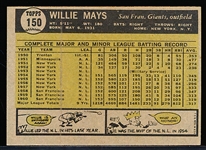 1961 Topps Baseball- #150 Willie Mays, Giants