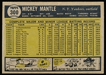 1961 Topps Baseball- #300 Mickey Mantle, Yankees