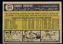 1961 Topps Baseball- #344 Sandy Koufax, Dodgers