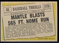 1961 Topps Baseball- #406 Mantle Blasts 565 Ft HR