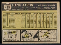 1961 Topps Baseball- #415 Hank Aaron, Braves