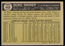 1961 Topps Baseball- #443 Duke Snider, Dodgers