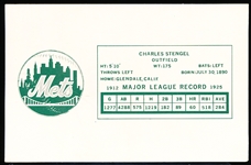 1964 New York Mets MLB Color Team Issue 3-½” x 5-½”- Casey Stengel