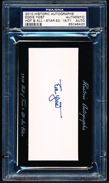 Autographed 2010 Historic Autographs “HOF and All-Star Edition” MLB Cut- Eddie Yost- PSA/ DNA Certified/ Slabbed