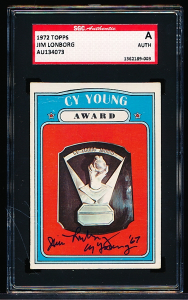 1972 Topps Bb- #623 Cy Young Card- Autographed by Jim Lonborg- SGC Certified & Slabbed