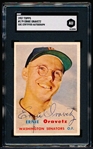Autographed 1957 Topps Baseball- #179 Ernie Oravetz, Washington- SGC Certified & Encapsulated