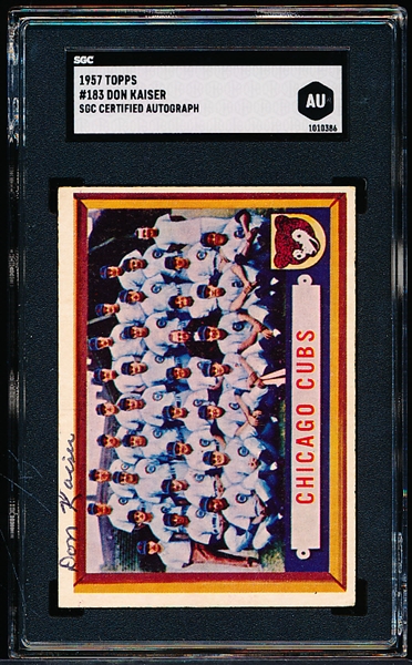 Autographed 1957 Topps Baseball- #183 Chicago Cubs Team- Signed by Don Kaiser- SGC Certified & Encapsulated