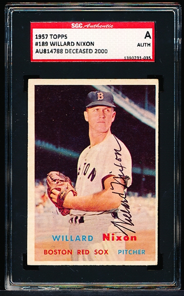 Autographed 1957 Topps Baseball- #189 Willard Nixon, Red Sox- SGC Certified & Encapsulated