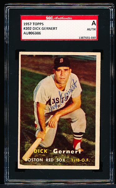 Autographed 1957 Topps Baseball- #202 Dick Gernert, Red Sox- SGC Certified & Encapsulated