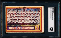 Autographed 1957 Topps Baseball- #204 KC A’s Team- signed by Hal Smith, Hector Lopez, Bobby Shantz- SGC Certified & Encapsulated