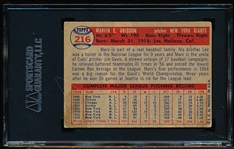 Autographed 1957 Topps Baseball- #216 Mark Grissom, Giants- SGC Certified & Encapsulated