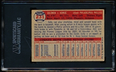 Autographed 1957 Topps Baseball- #231 Solly Hemus, Phillies- SGC Certified & Encapsulated