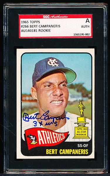 Autographed 1965 Topps Baseball- #266 Bert Campanaris, A’s Rookie!- SGC Certified & Encapsulated
