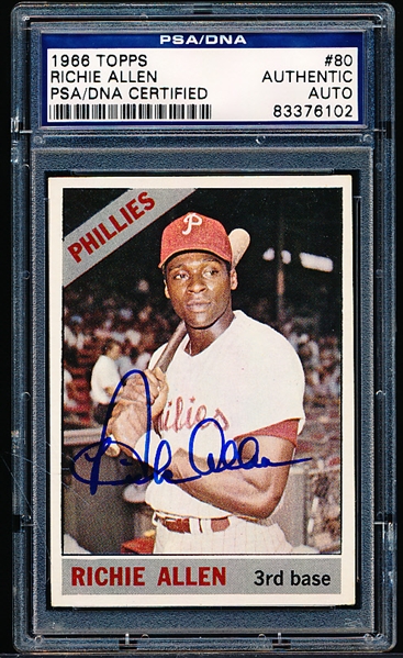 Autographed 1966 Topps Baseball- #80 Richie Allen, Phillies- PSA/ DNA Certified & Encapsulated