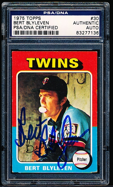 Autographed 1975 Topps Baseball- #30 Bert Blyleven, Twins- PSA/ DNA Certified & Encapsulated