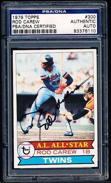 Autographed 1979 Topps Baseball- #300 Rod Carew, Twins- PSA/ DNA Certified & Encapsulated
