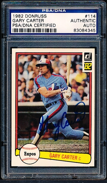 Autographed 1982 Donruss Baseball-#114 Gary Carter, Expos- PSA/DNA Certified & Encapsulated