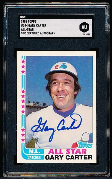 Autographed 1982 Topps Baseball- #344 Gary Carter All Star- SGC Certified & Encapsulated