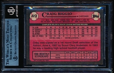 Autographed 1989 Topps Baseball- #49 Craig Biggio, Astros- Beckett Certified & Encapsulated