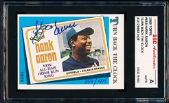 Autographed 1989 Topps Baseball- #663 Hank Aaron Turn Back The Clock (Hand #353/1974)- SGC Certified & Encapsulated