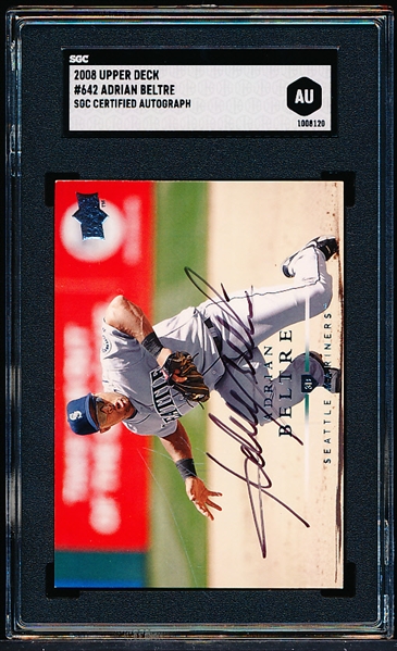 Autographed 2008 Upper Deck Baseball-#642 Adrian Beltre, Seattle- SGC Certified & Encapsulated