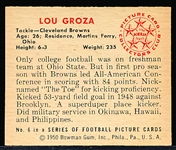 1950 Bowman Fb- #6 Lou Groza RC, Browns