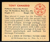 1950 Bowman Fb- #9 Tony Canadeo RC, Packers
