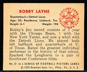 1950 Bowman Fb- #37 Bobby Layne, Lions